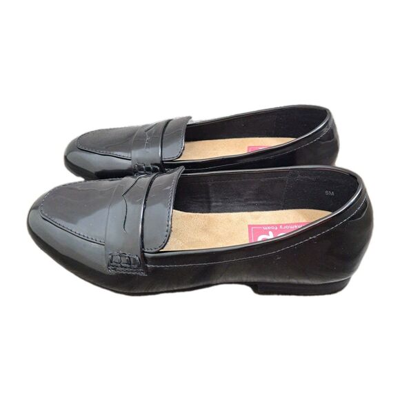 Pop Shiny Black Slip On Loafers. Comfy Memory Foam Shoes Women's Size 8M - Picture 2 of 7